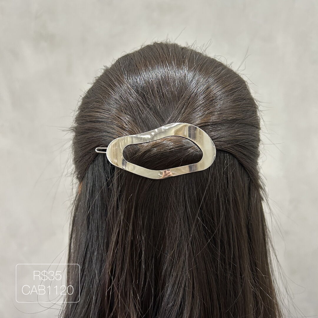 Hair Pin Orgânico Vazado Liso Prateado
